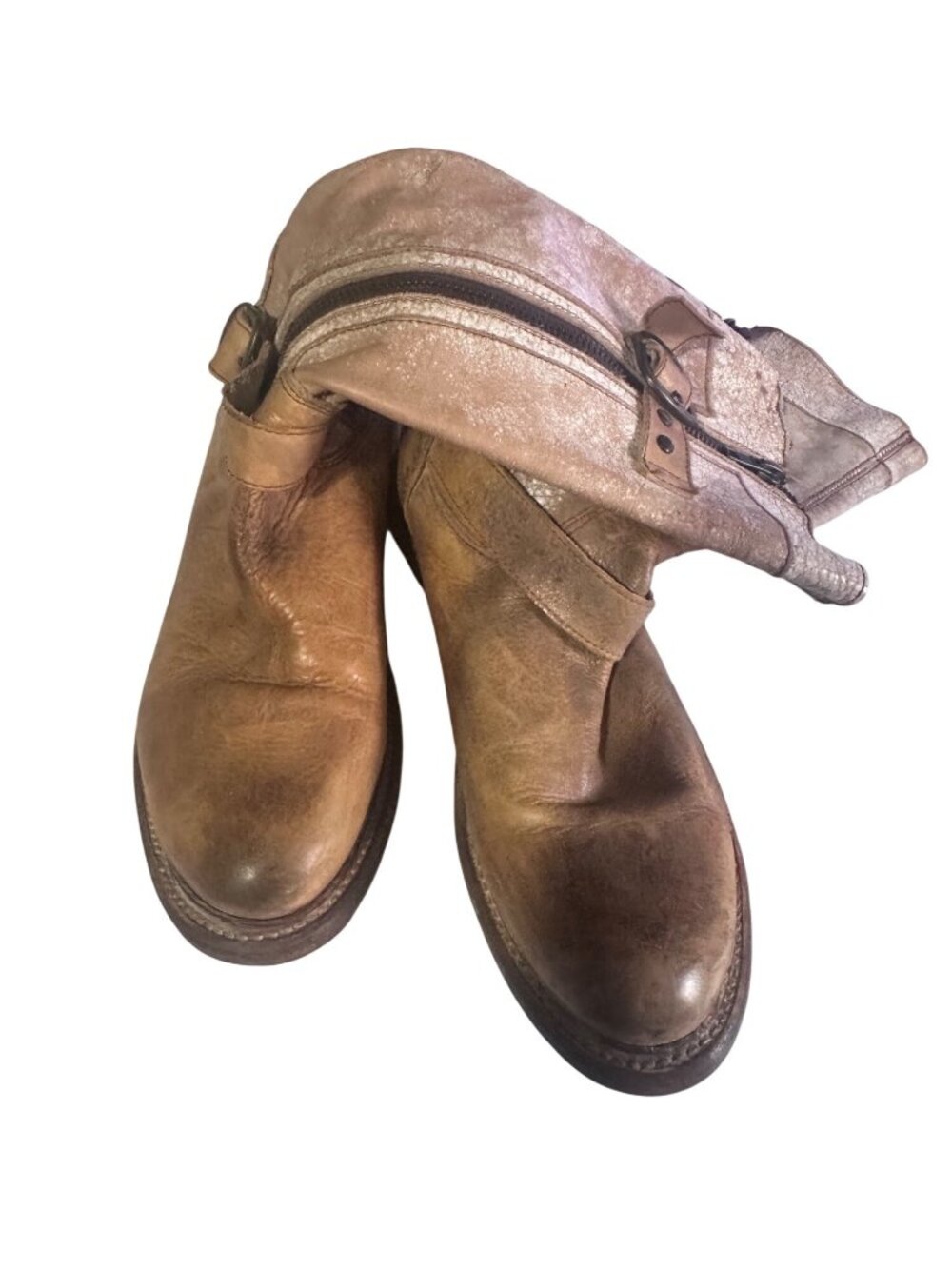 Bed-Stu Cobbler Series Goodyear Welt Sole leather tan zip buckle boots size 8